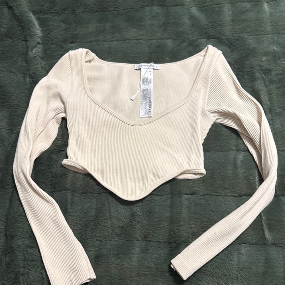 Zara Cream Ribbed Crop Top